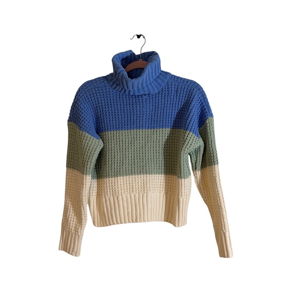 Hippie Rose Sweater Blue M Women Colorblock Turtleneck Knit HF3S26299